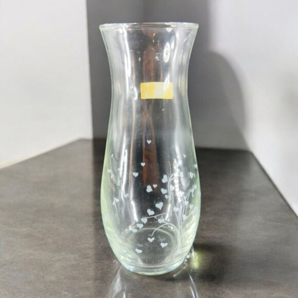 Pasabahce Clear Glass Vase Etched Flowers Floral Made in Turkey Tall Vessel Vase